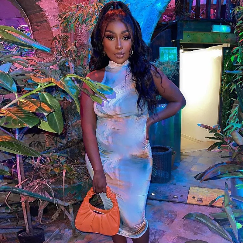 Znbbw Women Summer Fashion Backless Sleeveless Printed Bodycon Slim Pencil Dress 2023 Female Clothing Streetwear Wholesale - Image 4