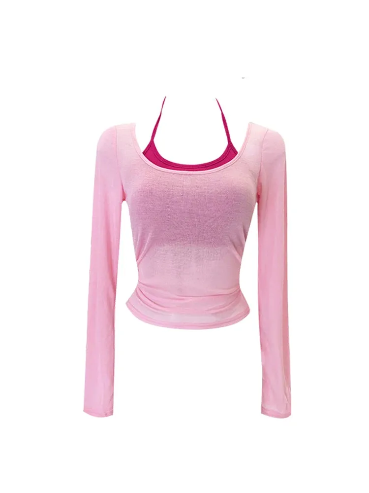 Znbbw Women's Apricot T-shirt Harajuku Korean Y2k Tee Top 2000s 90s Aesthetic Fashion Vintage Long Sleeves T-shirt Autumn 2024 Clothes - Image 2