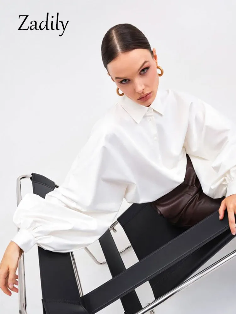 znbbw 2023 Spring Vintage Lantern Long Sleeve Women White Shirt Office Lady Button Up Solid Woman Tunic Blouse Female Clothing - Image 5