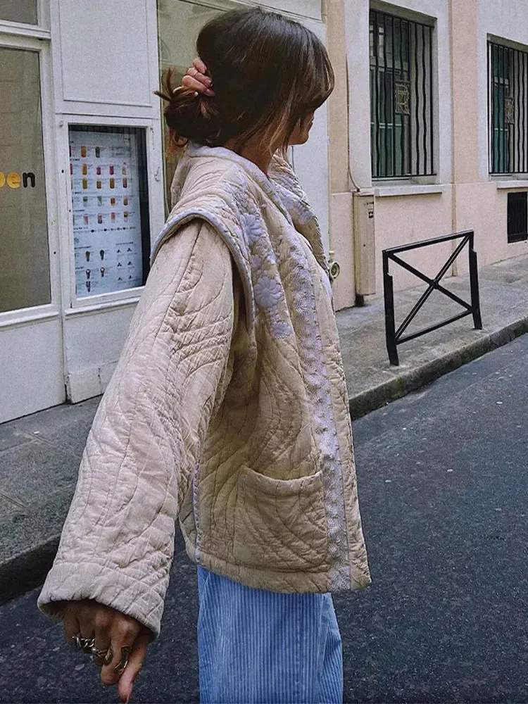 Znbbw Women White Print Patchwork Short Jackets With Pockets Long Sleeve Thick Warm Overcoat Female Elegant Streetwear Tops 2023 - Image 4