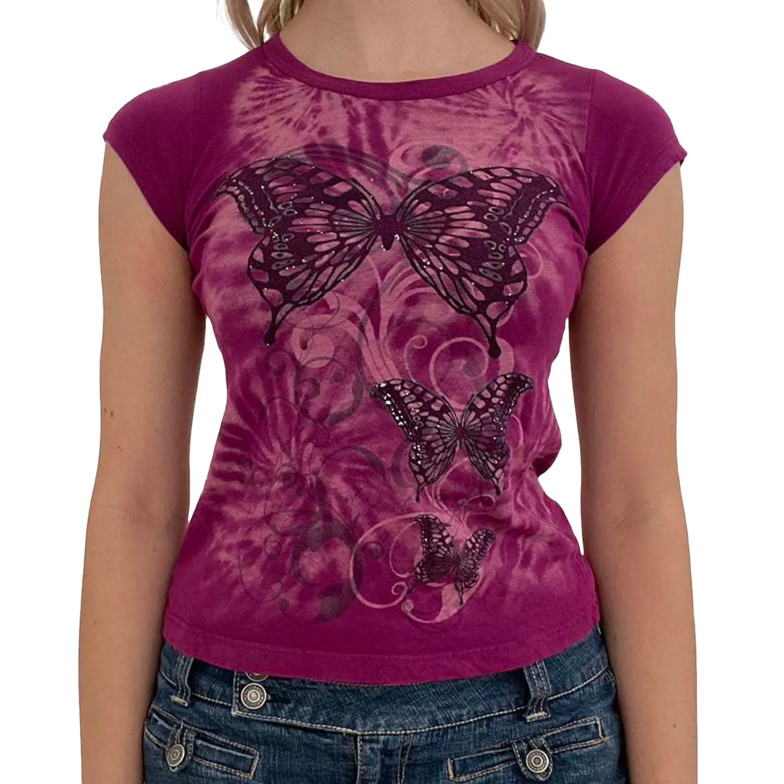 Znbbw Women Graphic Print Crop Top T Shirts Summer Floral Print Short Sleeve Tee Tops y2k Fairy Grunge 90s Vintage Shirts Clothes - Image 3