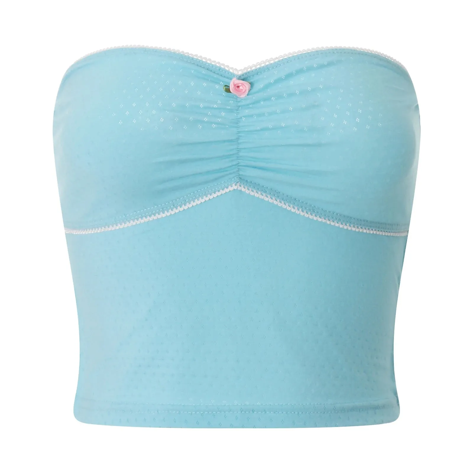 Znbbw Women Strapless Lace Flower Trim Tube Top Backless Off Shoulder Patchwork Slim Fitted Crop Top Cami Tops Bandeau Streetwear - Image 7