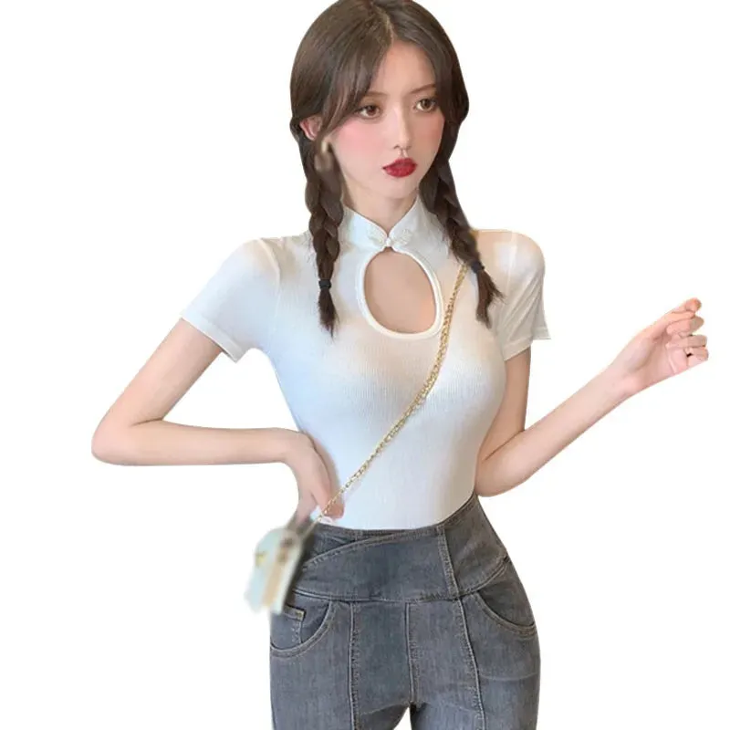 Znbbw Women's Chic Temperament Personality Cheongsam Short Slim T-shirt Short Sleeve Top - Image 9