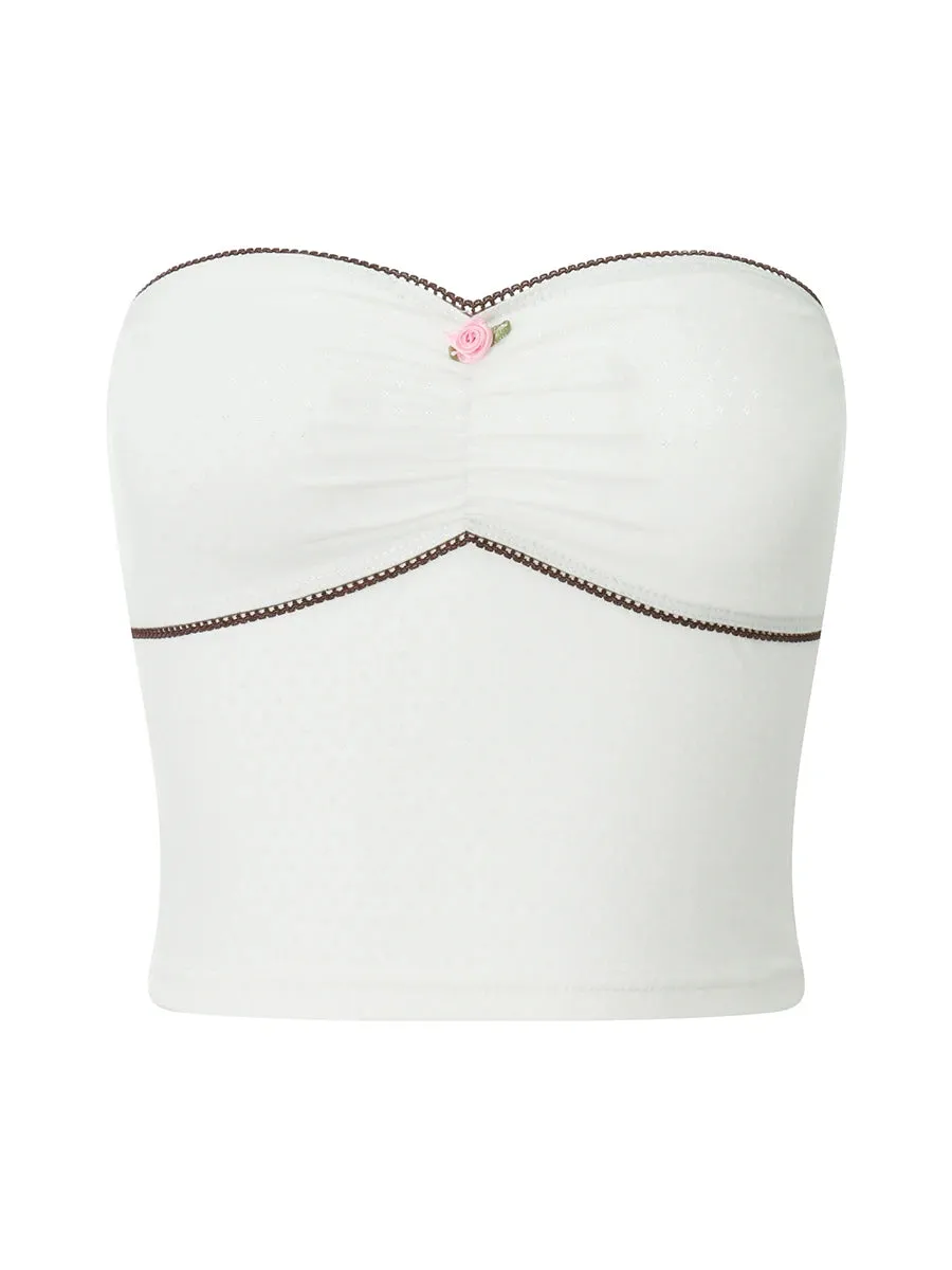 Znbbw Women Strapless Lace Flower Trim Tube Top Backless Off Shoulder Patchwork Slim Fitted Crop Top Cami Tops Bandeau Streetwear - Image 6