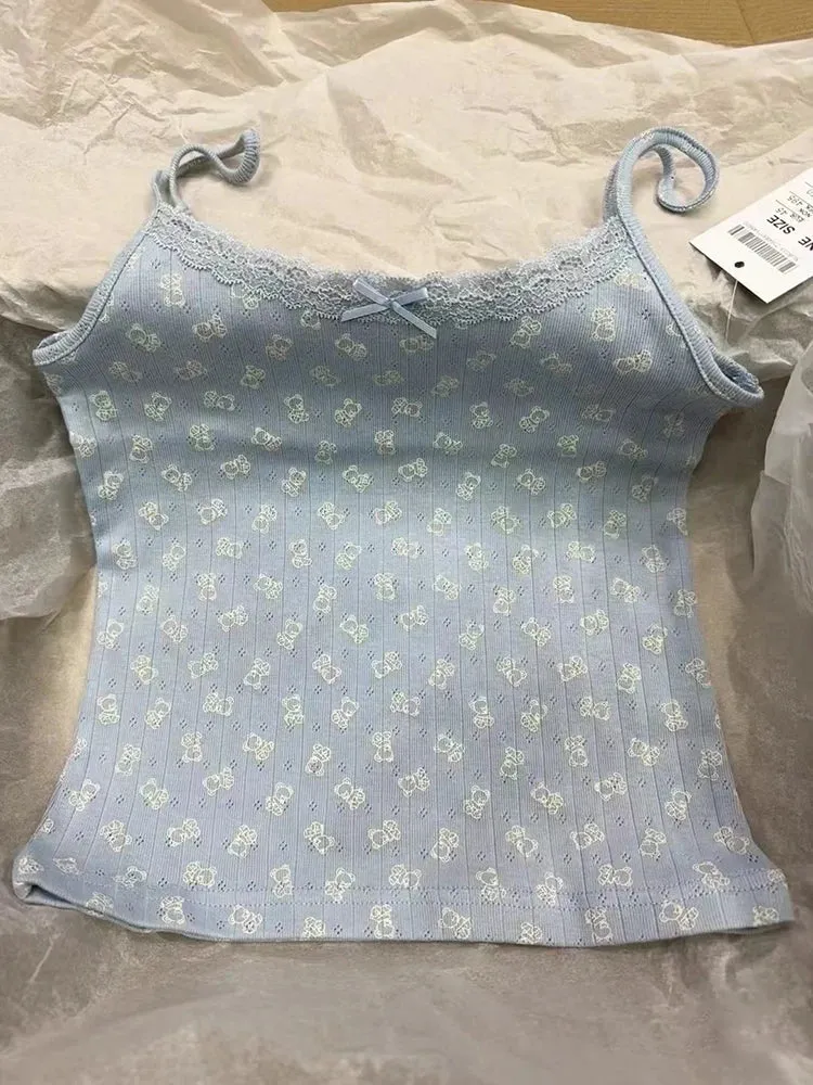 Znbbw Bear Print Eyelet Casual Long Pants Women Clothes Cotton Elastic Waist Home Trousers Vintage Cute Autumn Straight Pants - Image 18