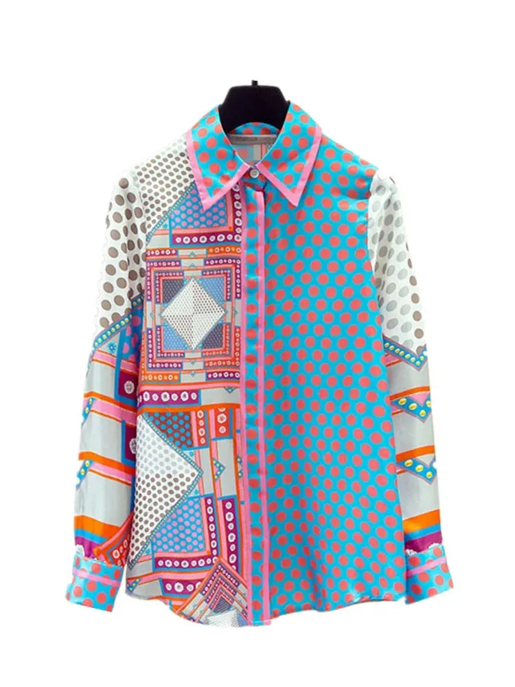 Znbbw Autumn New Blouse Patchwork Simulation Silk Women's Shirt Female Top Korean Niche Polka Dot Long-Sleeved Blusa GX1438 - Image 6