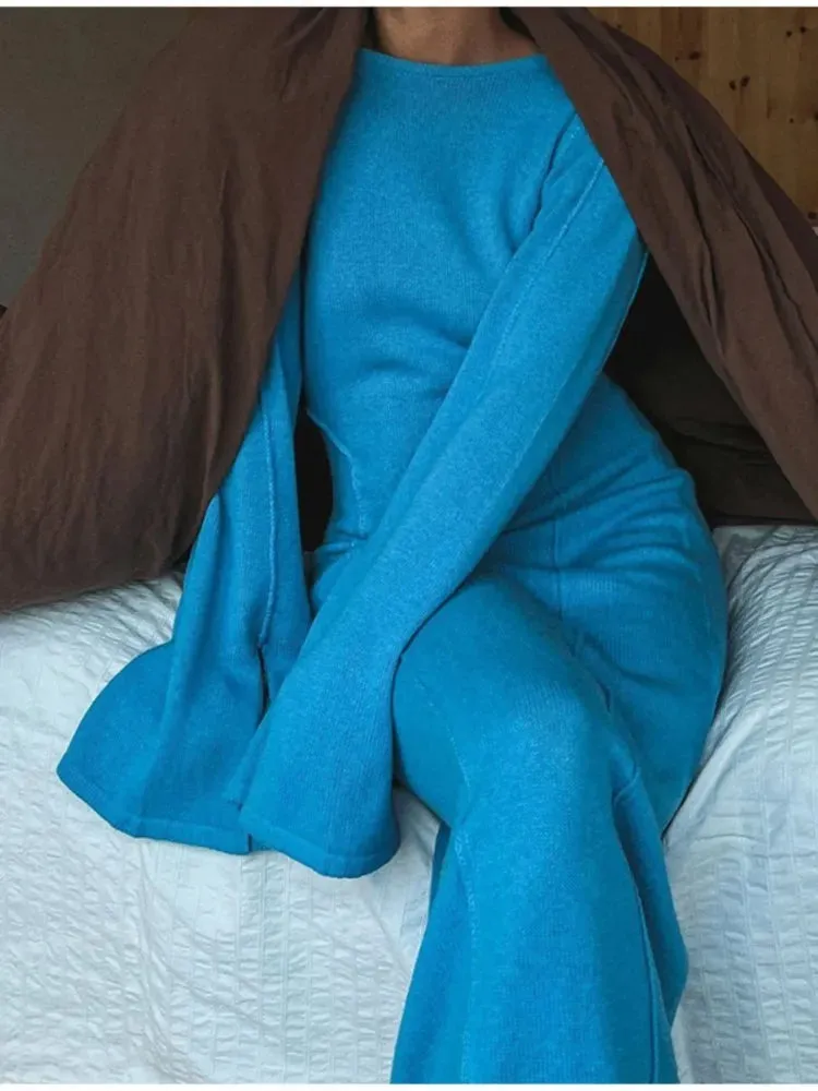 Znbbw Autumn Fashion Solid Knit Dress Women Elegant Split Sleeves Stretch Knitting Dresses Ladies Chic High Streetwear Vestido - Image 3