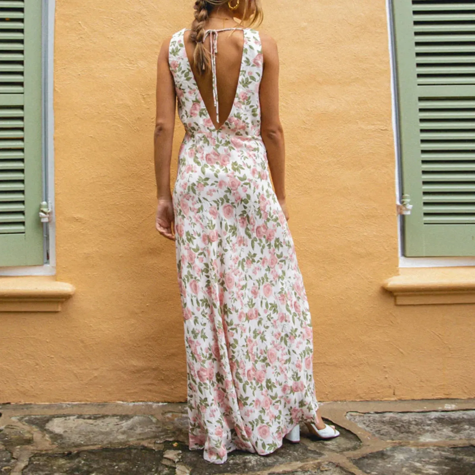 Znbbw Women y2k Aesthetic V Neck Maxi Dress Vintage Floral Print Sleeveless Backless Long Dress Bohemian Beach Midi Dress Streetwear - Image 2