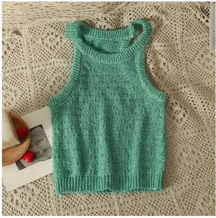 Znbbw Women Halter Collar Tank Crop Tops Female Sleeveless Short Knitted T-Shirt Stretchy Camisole Tees for Slim Girls - Image 7