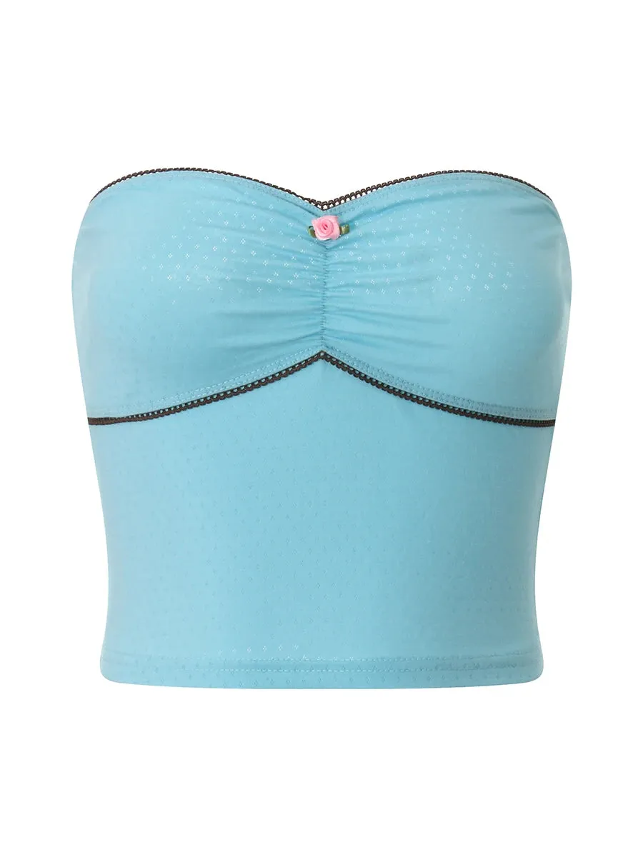 Znbbw Women Strapless Lace Flower Trim Tube Top Backless Off Shoulder Patchwork Slim Fitted Crop Top Cami Tops Bandeau Streetwear - Image 5