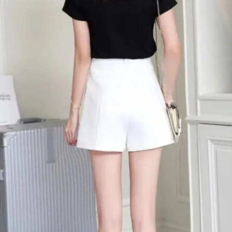 Znbbw Women High Waist Shorts Summer Casual all match Wide Leg Pants Elegant Chic Lady Black White loose Suit Shorts new - Image 5