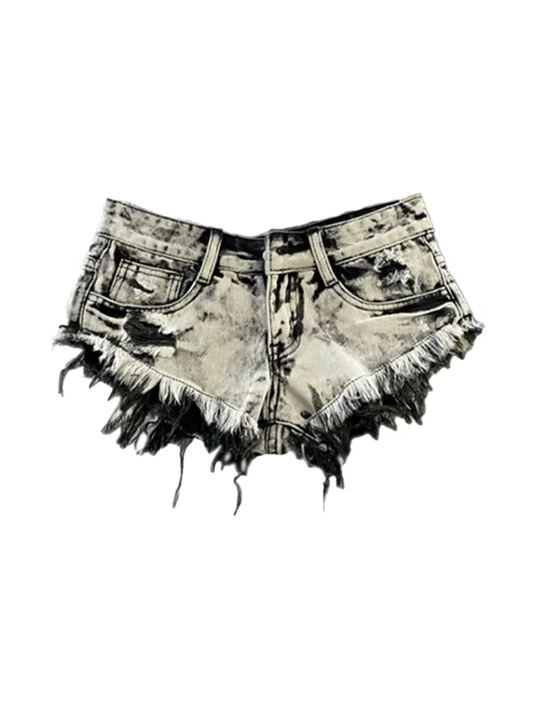 Znbbw Women's Light Grey Denim Shorts Fashion Streetwear Y2k Harajuku Korean Vintage Low Waist Tassel Shorts Jeans 2000s Clothes 2024 - Image 5