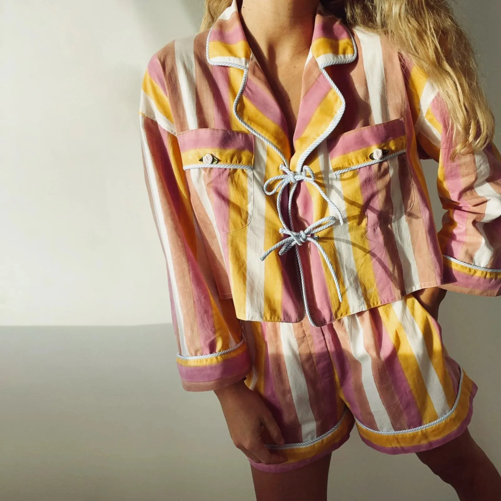 Znbbw Women y2k Aesthetic Tie Front 2 Piece Clothes Sets Floral Print Long Sleeve Elegant Shirts Tops Loose Shorts Loungewear Outfits - Image 5