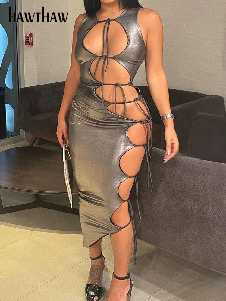 Znbbw Women Sexy Party Club Bodycon Hollow Out Streetwear Midi Dress 2023 Summer Clothes Wholesale Items For Business - Image 3