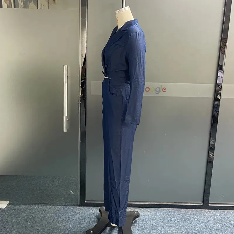 Znbbw Women Two Piece Set Autumn Fashion Solid Lapel Long Sleeves Top Casual Loose With Pockets Pants Sets High Streetwear - Image 6