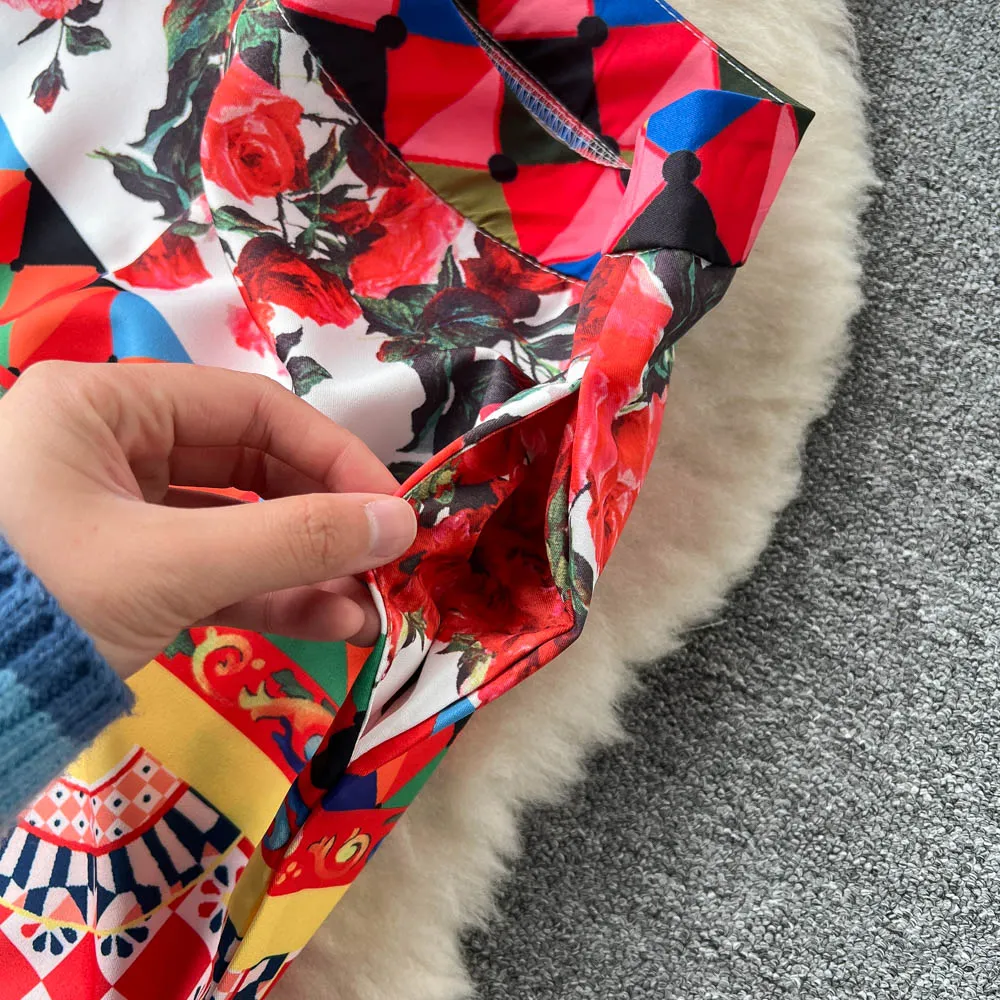 Znbbw 2023 New Fashion Runway Summer Flower Print Suits Women's Vintage Loose Tops and Slim Long Pants 2 Piece Set N58300 - Image 2