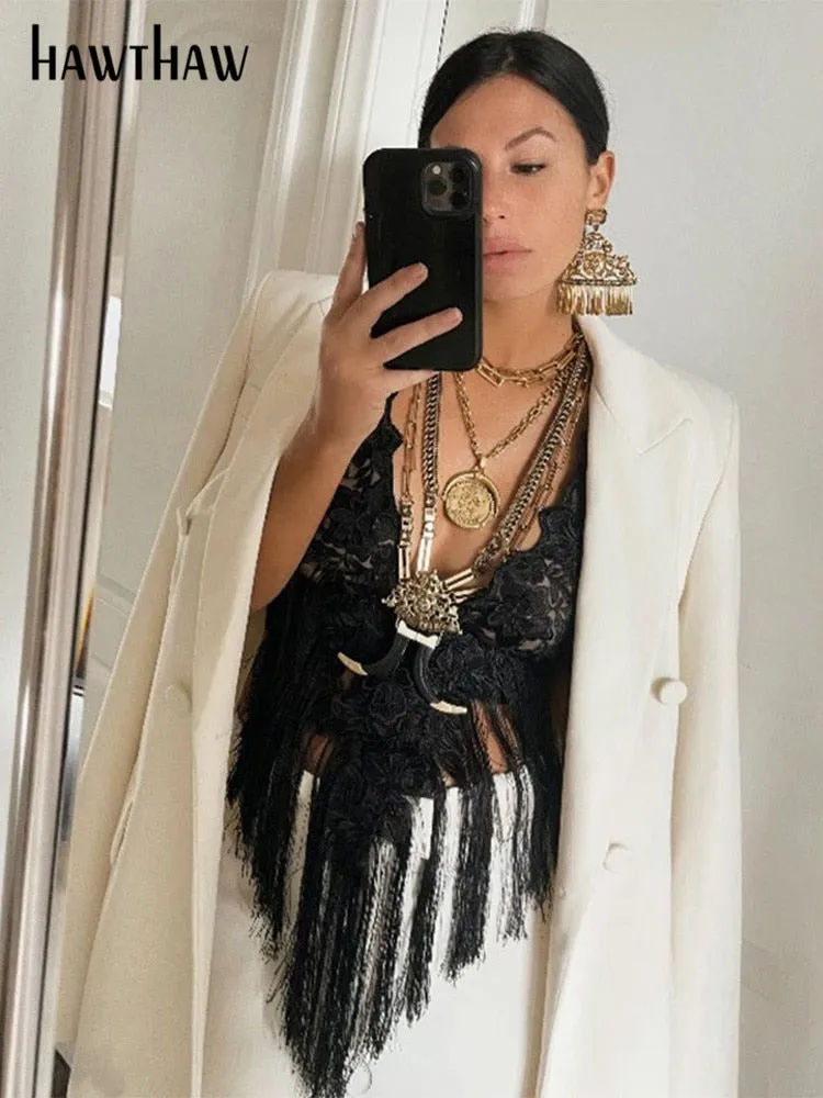 Znbbw Women Sexy Lace See Through V Neck Party Club Black T Shirt Tops 2023 Summer Clothes Wholesale Items For Business 0410 - Image 3