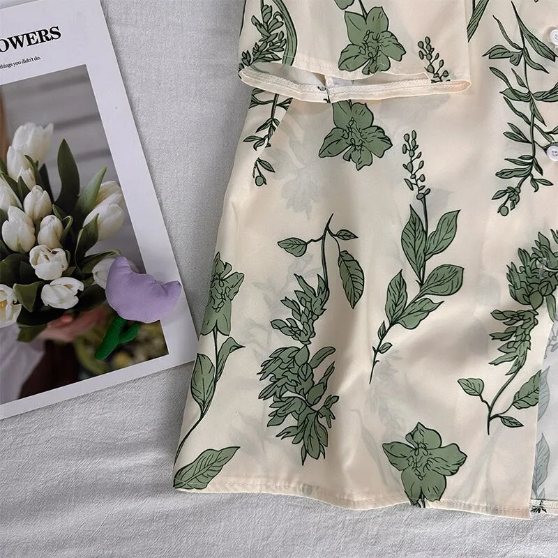 Znbbw Women Turn Down Collar Short Sleeve Blouse College wind Leaf Print Shirts Summer Casual Office Button Vintage Shirt Tops - Image 6