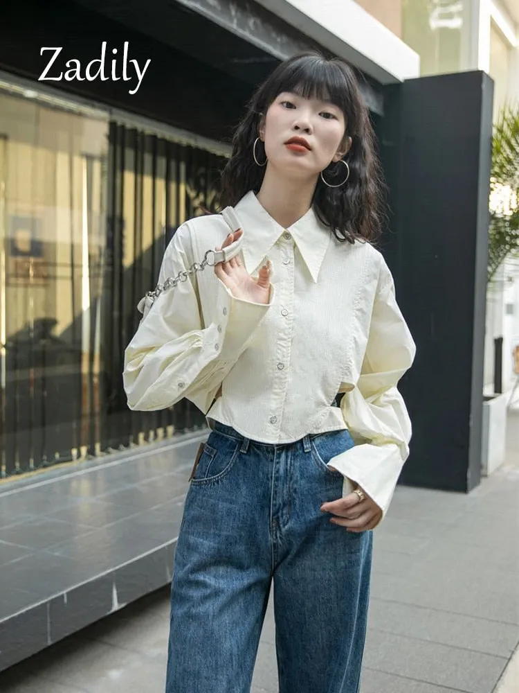 znbbw 2023 Spring New Streetwear Long Sleeve Women Shirt Korea Style Hollow Out Button Up Woman Crop Tops Blouse Party Clothing - Image 6