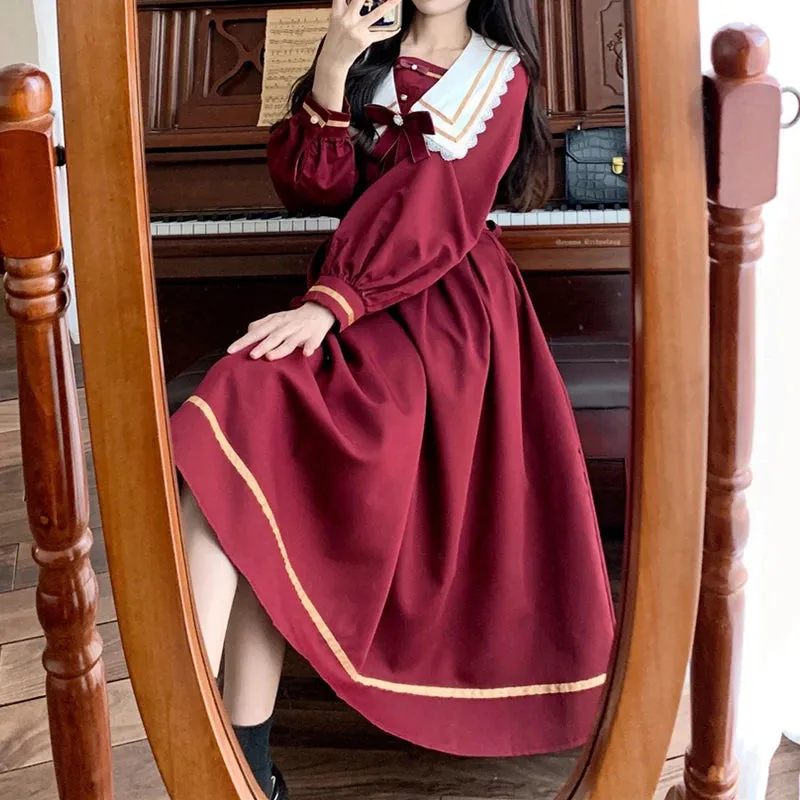 Znbbw Autumn Dresses Oversized Sweet Preppy Style Long Sleeve Bow Decoration Vestidos All Match Elegant 2024 New Women Clothing - Image 6