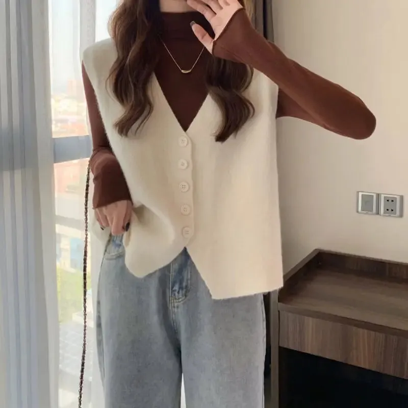 Znbbw Vest Autumn and Winter 2024 Little Fragrant Sweater Knitted Vest Women Sleeveless Overlapping Small Cuff Sweater Vest - Image 7