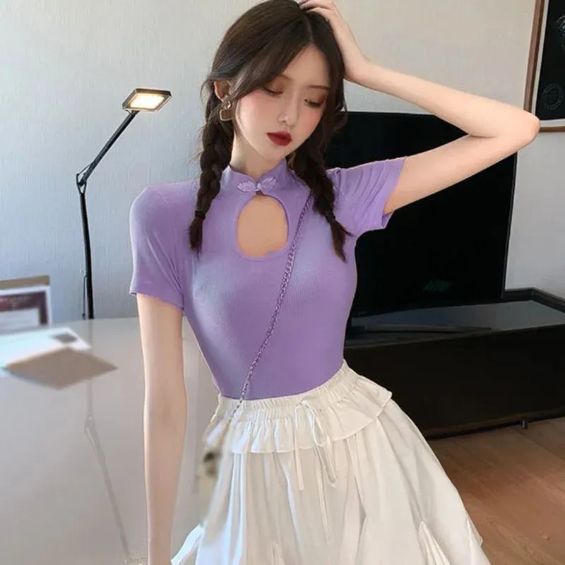 Znbbw Women's Chic Temperament Personality Cheongsam Short Slim T-shirt Short Sleeve Top - Image 6