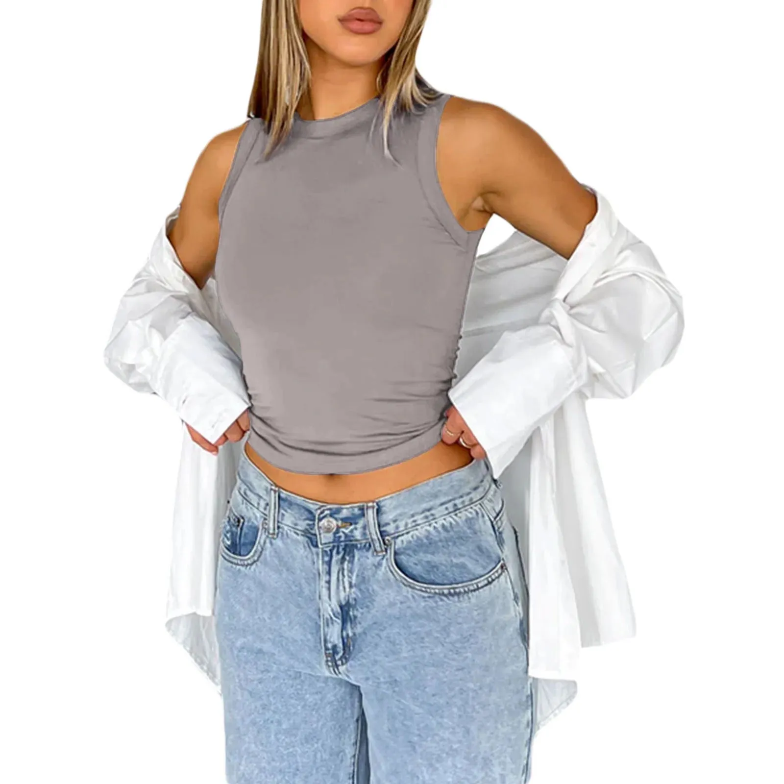 Znbbw Women Skim Dupes Tank Tops Strechy Sleeveless Cropped Vest Tee Shirts Slimt Fitted Going Out Teen Girls Aesthetics Streetwear - Image 8