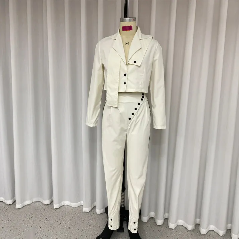 Znbbw Women Two Piece Set Autumn Fashion Solid Lapel Long Sleeve Button Jacket Irregular Pockets Pants Sets High Streetwear - Image 4