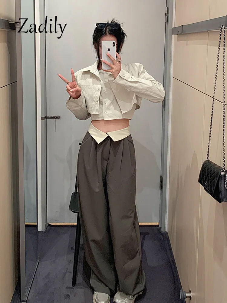 znbbw 2023 Summer Y2K Long Shirt Women Crop Shirt Korea Style Fake two pieces Button Up Woman Blouse Sexy Female Clothing Top - Image 4