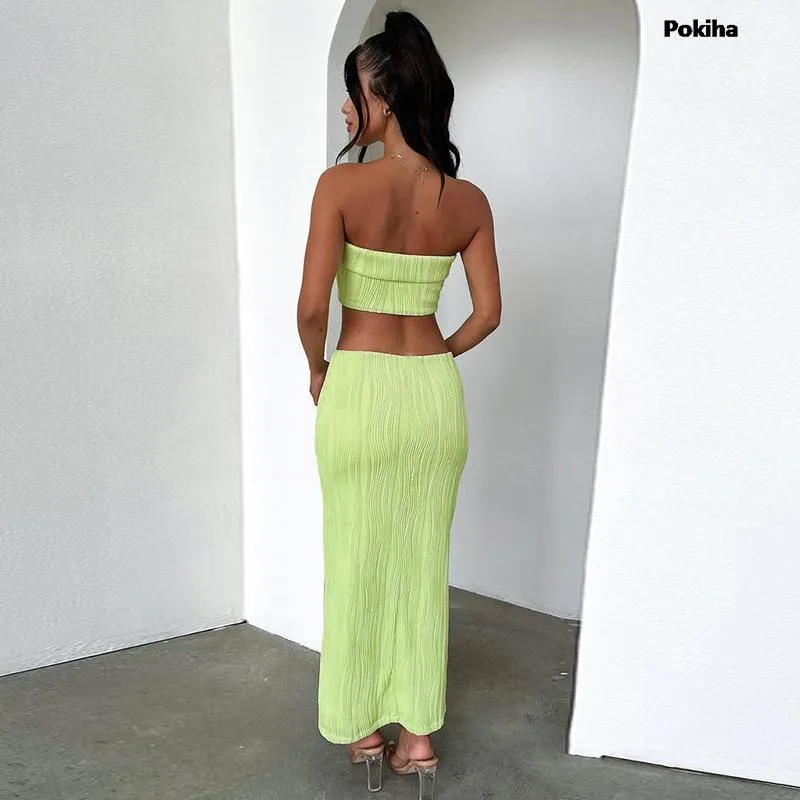 znbbw Women Sexy Sleeveless Strapless Crop Top And Skirt Two Piece Sets Solid Clothes Backless Corset Party Club Prom Fashion 2023 - Image 5