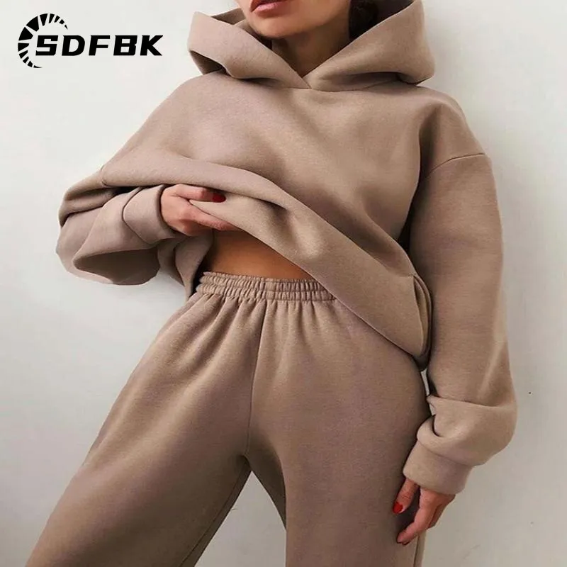 Znbbw Women Tracksuit Solid Casual Long Sleeve Sweatershirts with Trousers Suit Sports Hoodie Sportswear Winter 2023 Two Piece Sets - Image 2