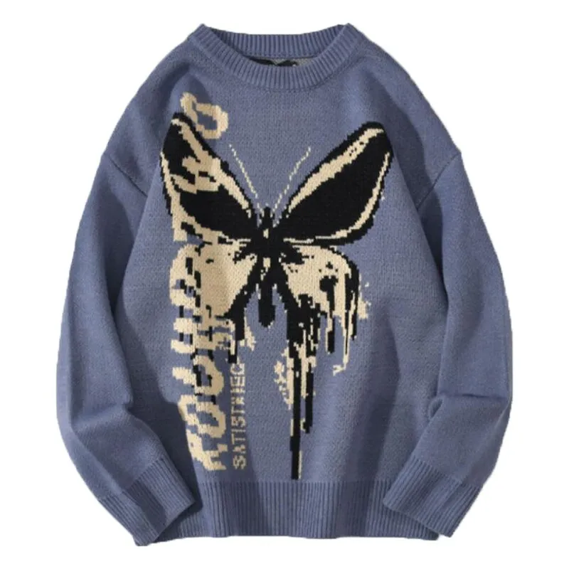 Znbbw Women Sweaters Harajuku 2023 Autumn Winter Hip Hop Knitwear Mens Loose Tops Butterfly Streetwear O Neck Casual Pullover Sweater - Image 2