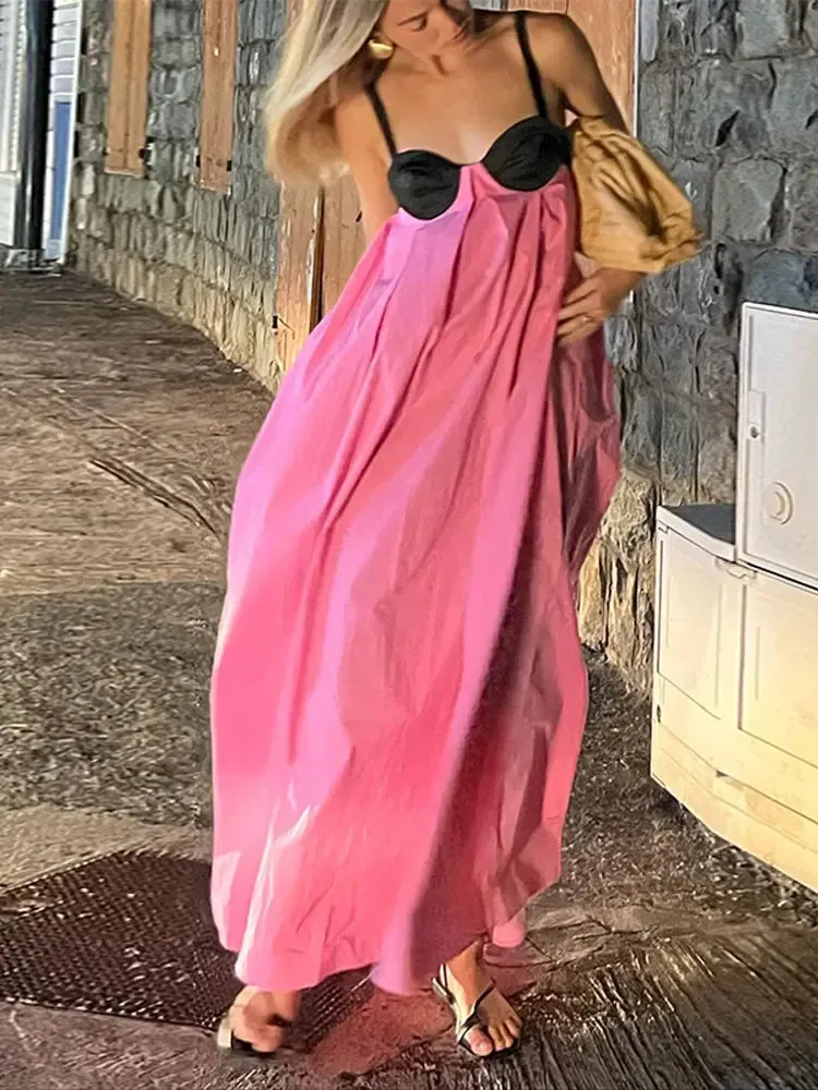 Znbbw Color Lace Up Sling Maxi Dress Ladies Sexy Backless Off Shoulder Sleeveless Dresses Loose Female Party Holiday Robes - Image 7