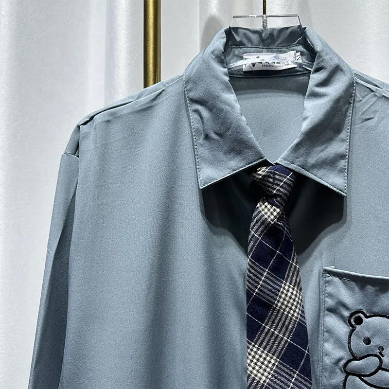 Znbbw Autumn Women Harajuku Vintage Blouse Black White Goth Streetwear Student Long Sleeve Down Collar Kpop Fashion Shirts Top - Image 8