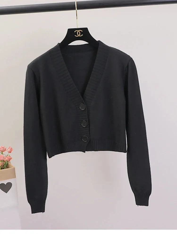 Znbbw Women's Cropped Cardigan Sweaters Female Black White Short Sweater V Neck Single Breasted Sweater Woman Knitted Cardigan GD153 - Image 8