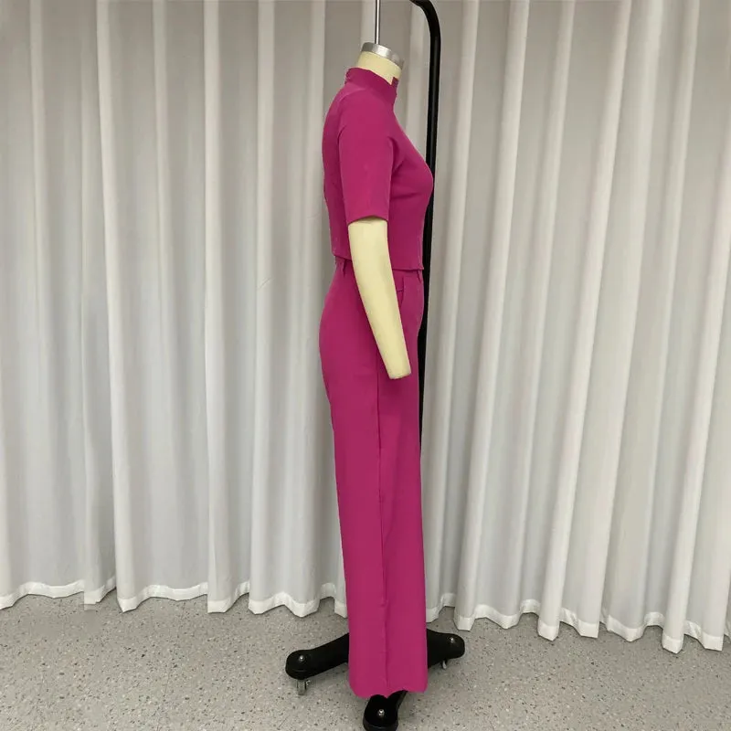 Znbbw Women Two Piece Set Summer Fashion Solid Round Neck Short Sleeve Top Casual Loose Wide Legs Pants Sets High Streetwear - Image 4