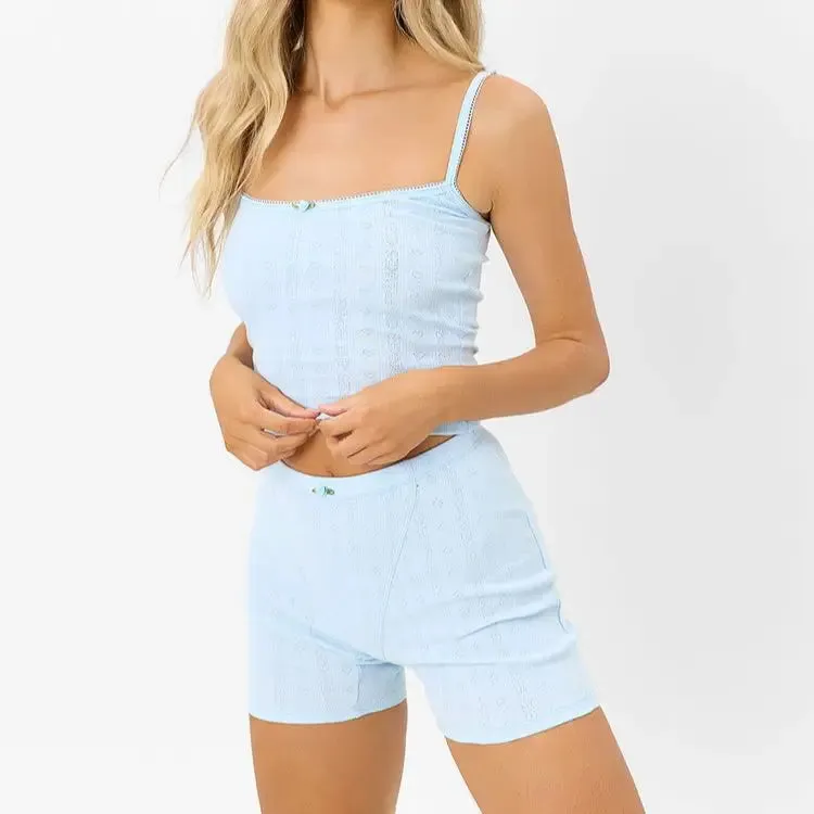 Znbbw Women Sweet 2 Piece Outfits Set y2k Grunge Fairycore Lace Trim Heart Sleeveless Spaghetti Strap Shorts Sets Summer - Image 3