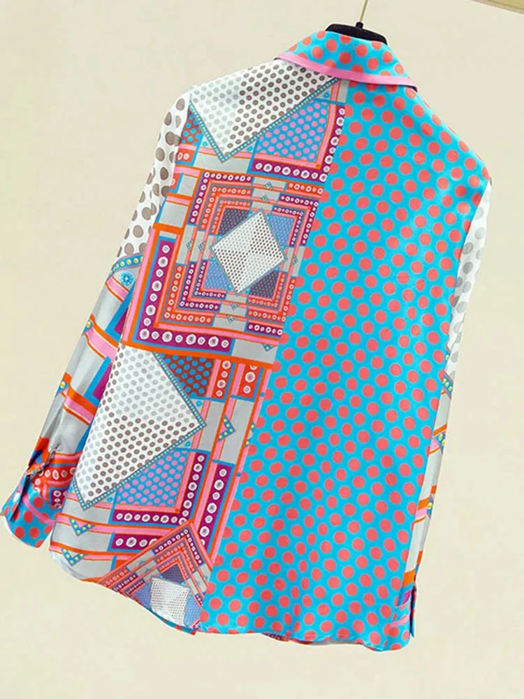 Znbbw Autumn New Blouse Patchwork Simulation Silk Women's Shirt Female Top Korean Niche Polka Dot Long-Sleeved Blusa GX1438 - Image 4