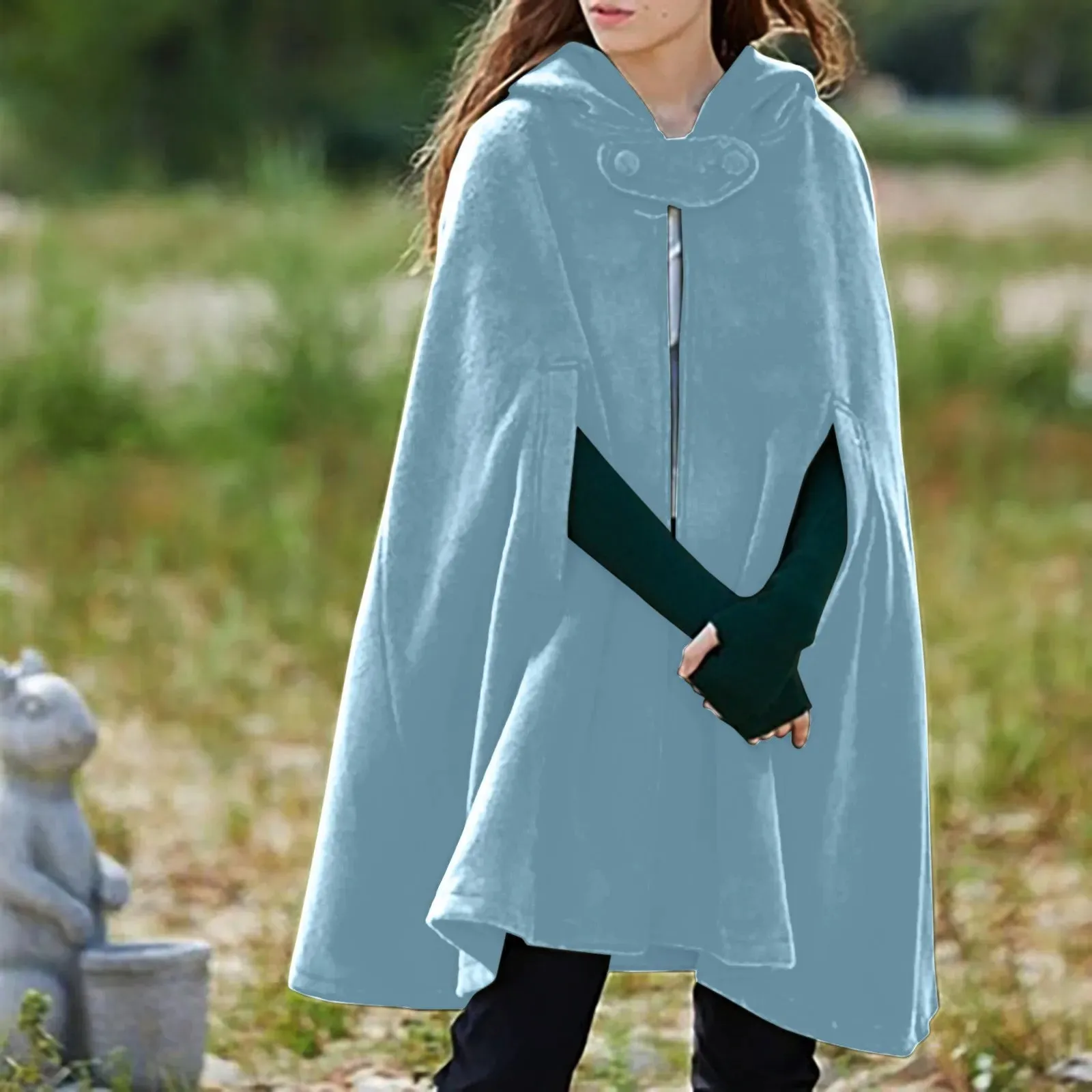 Znbbw Women Hooded Medium Cape Winter Vintage Overcoat Fashion Button Cloak Woolen Coat Womens Fall Jackets And Coats for Work - Image 9