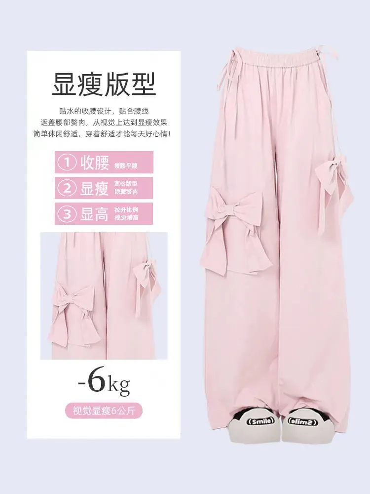 Znbbw Women Oversize Y2k Cargo Pants Baggy Vintage Streetwear Harajuku Pink Bow Pants High Waist Wide Leg Trouser 2000s Trashy Clothes - Image 3