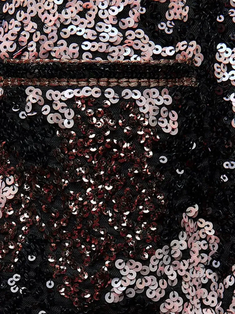 Znbbw Sequins Patchwork Cropped Coat For Women Shiny O Neck Long Sleeves Short Jacket 2023 Winter Autumn High Street Partywear - Image 2