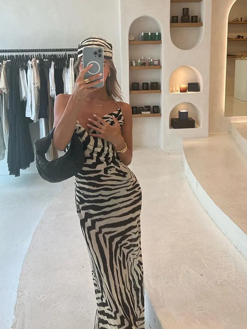 Znbbw Women Fashion Sleeveless Zabra Printed Split Long Maxi Dress 2023 Summer Beach Clothes Wholesale Items For Business - Image 3