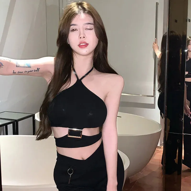 Znbbw Women's Camisole Bandage Metal Buckle Sleeveless  Tank Top Solid Color T-shirt - Image 5