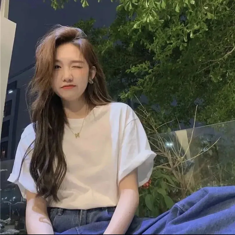 Znbbw 100% Cotton Women Korean T Shirt Fashion Casual Female Loose Summer Tops Preppy Style All Match Student Solid Color Tees - Image 7