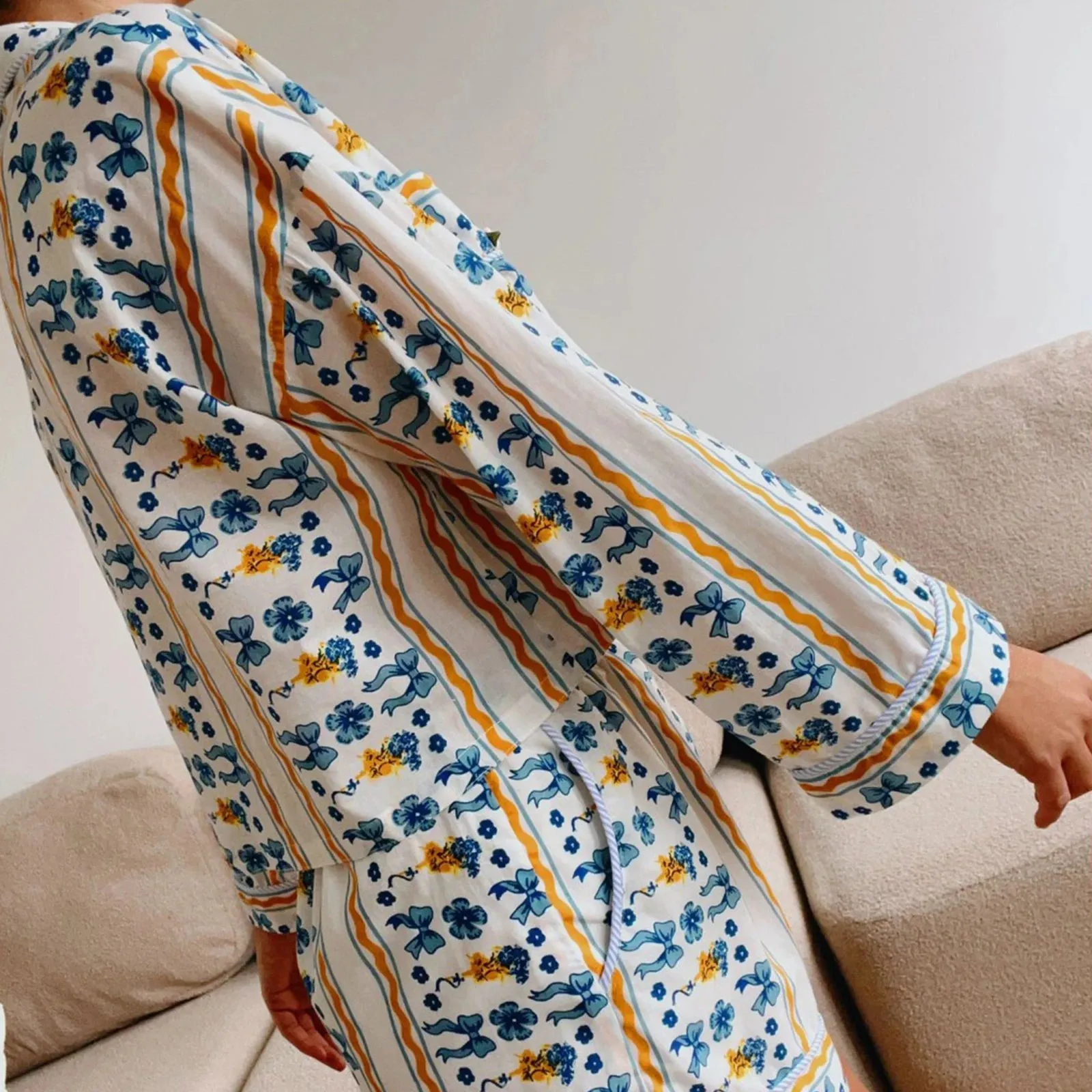 Znbbw Women y2k Aesthetic Tie Front 2 Piece Clothes Sets Floral Print Long Sleeve Elegant Shirts Tops Loose Shorts Loungewear Outfits - Image 4