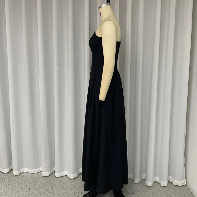 Znbbw Women's Dress Summer Strapless Sleeveless Backless Solid Color Fishbone Tube Top Pleated Long Gown Elegant Party Dresses - Image 5