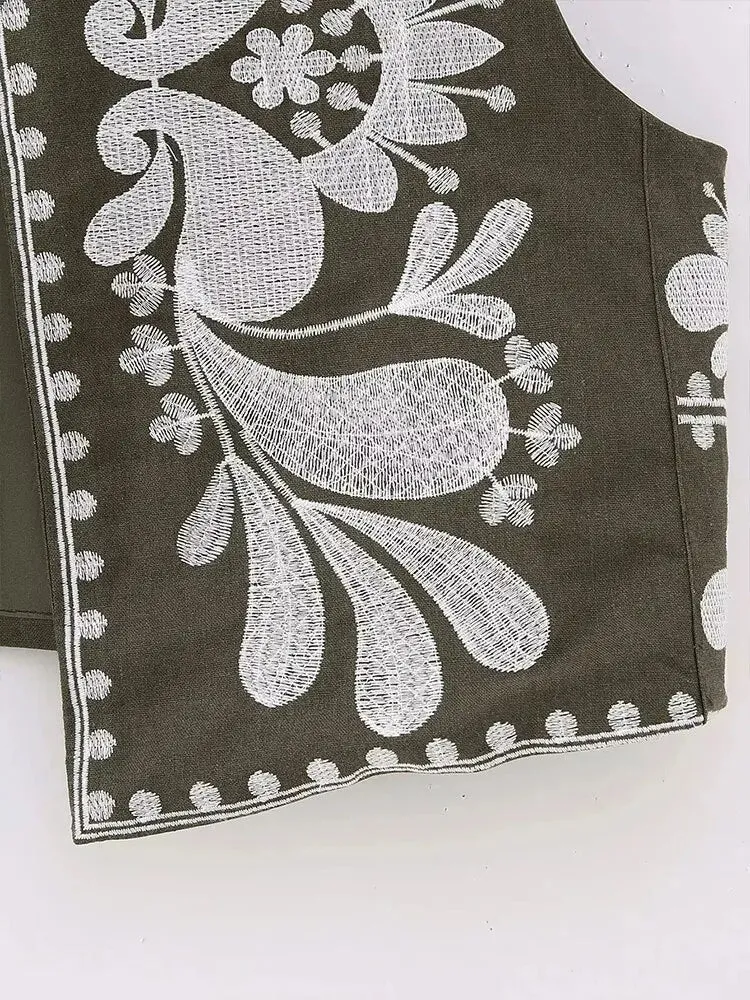 Znbbw TRAF Embroidered Vests Top Women Vest 2023 Summer Loose Waistcoat Ladies Cardigan Outwear Top Sleeveless Tops Chic Tank - Image 9