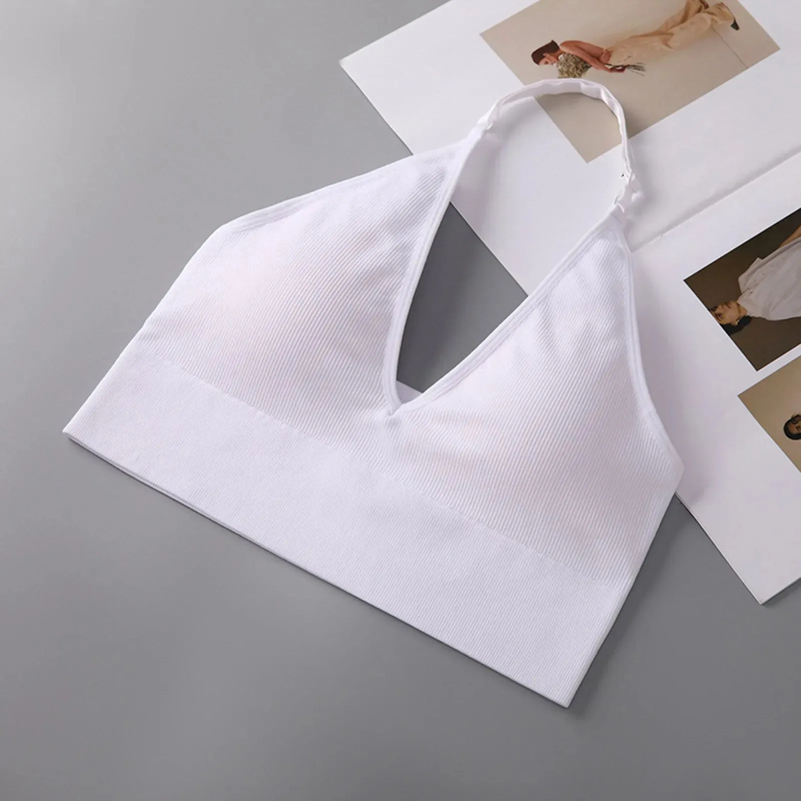 Znbbw Women's Halterneck Sports Bra Sexy Backless Deep V Neck Sports Bustier Padded Sexy Gym Push Up Bra Backless Woman Sports Bar - Image 3