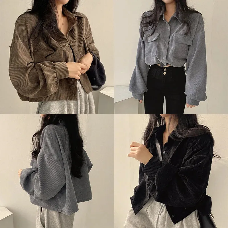 Znbbw Women's shirt Loose fitting Versatile Corduroy Retro Women's top Thickened Shirt Jacket - Image 2