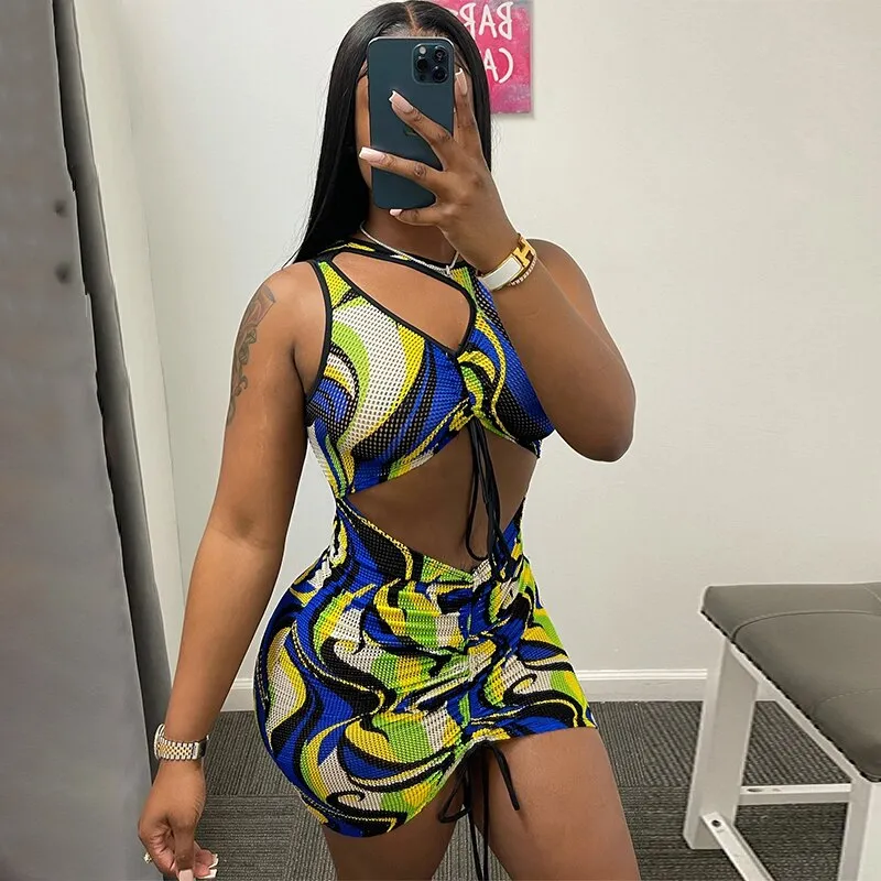 Znbbw Women Sexy Printed Party Club Hollow Out Bodycon Mini Dress Streetwear 2023 Summer Clothes Wholesale Items For Business - Image 2